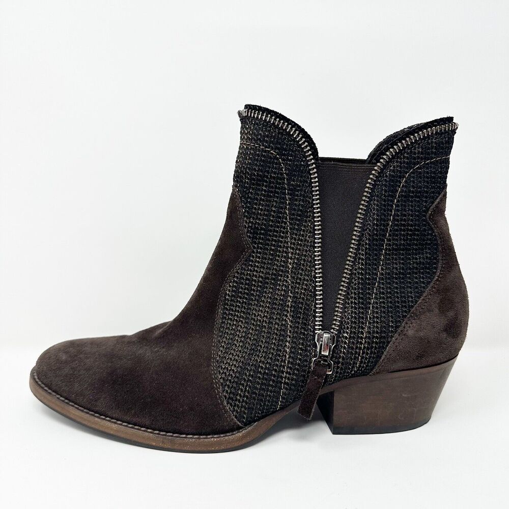 Sesto Meucci Womens Ankle Boots 39‎ Brown Suede Leather Woven Vero Cuoio Italy - Picture 9 of 16
